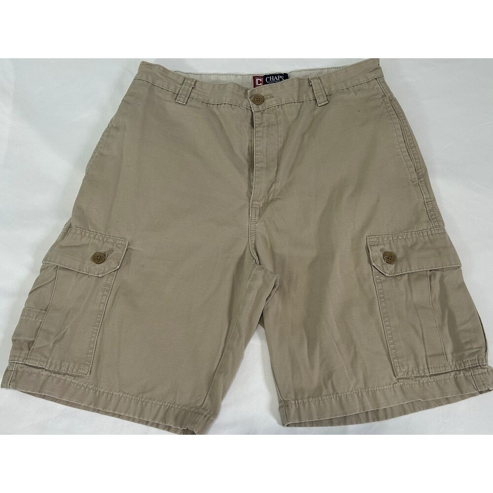 Chaps Cargo Shorts Men’s Size 32 Khaki Tan Cotton Button Pockets Casual.